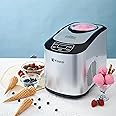 Vosco Ice Cream Maker with Compressor, 4 programs and timer settings, Ice Cream Maker for Gelato, Sorbet, Frozen Yogurt, with Mixing Spoon and measuring cup.