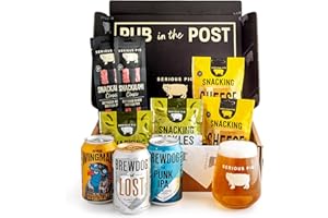 Serious Pig + BrewDog Craft Beer and Snacks Selection Box with Glassware Gift Set (10 Pack)
