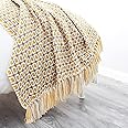 LumiSyne Knitted Throw Blanket Tassels Houndstooth Bohemian Check Soft Cozy Woven Blanket Sofa Throws Warm Armchair Cover Decorative Blanket For Couch Bed Settee 230x130cm