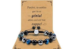 VGWON Cadeau Homme, Bracelet Pierre Naturelle Homme, Hématite, Oeil de Tigre, Obsidienne, Cadeau pour Papa Beau Père Futur Papa Papy Grand Père Fils Frère Mari Copain Couple