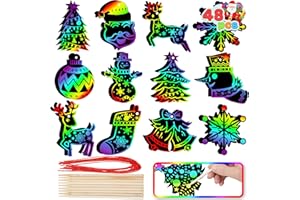 JOYIN Spooktacular Creations Regenbogen Farbe Kratzer Weihnachtsschmuck, 72 Stück Bastelset Kratzbilder Spielzeug für Kinder, Inklusive Schneemann, Schneeflocken, Weihnachtsbaum und Rentier