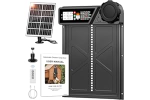 Grande Porte Poulailler Automatique Solaire, MASTERFUN Porte Automatique Poulailler Solaire en Aluminium avec Écran LCD Étanche, Minuterie, Télécommande, Fonction Anti-pincement, Noir