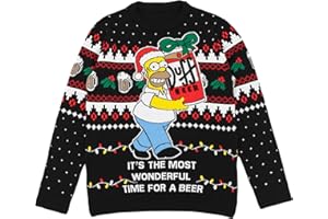 VANILLA UNDERGROUND Simpsons Herren-Weihnachtspullover in Schwarz | Homer Simpson It's The Most Wonderful Time for a Beer Strickpullover für Erwachsene | Festlicher Weihnachts-Cartoon-Pullover aus Strickwaren