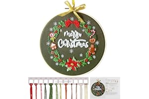 MWOOT DIY Point de Croix Broderie Starter Kit, Christmas Embroidery Starter Kit de Couture à La Main,Décoration de Broderie de Noël Cadeaux