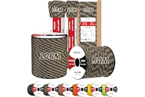 Brotree 4mm Paracorde 550 7 Brins Corde en Nylon 50M Type III Corde Parachute pour Survie, Extérieur, Bricolage - 250kg Charge de Rupture (Forêt Camo)