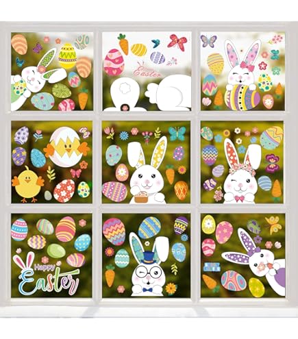 decorsfuk.co Pasen Stickers - Vrolijk Pasen - Paaseieren - Raamdecoratie Pasen Stickers voor Ramen - 30x22 cm