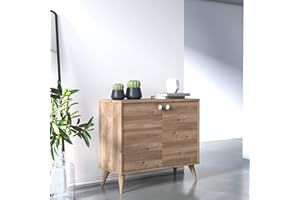 Dmora Credenza Ante battenti e Due Ripiani Interni, cm 85 x 35 x 74, Colore Quercia