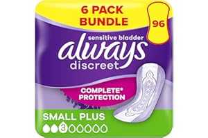 Always Discreet Incontinence Pads Women, Small Plus, 96 Moderate Absorbency Pads (16 x 6 Packs), Odour Neutraliser, for Sensitive Bladder