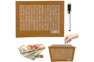 HELOVGE Hucha de Madera, Hucha con Contador, Hucha con Metas de Ahorro, Hucha con bolígrafo borrable, Hucha de Madera Retro, Huchas para Adultos y Niños, para Decorar,AhorrarDinero,Regalo(3000)