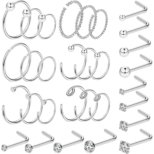 4 Anelli Naso In Argento Sterling 925 - Piccoli Con Sfera, Diametro 7mm, Spessore 0.6mm - Foto 3