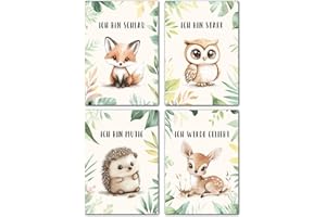 LAVEMA Affirmationen Waldtiere Bilder Kinderzimmer | Poster A4 (21x30cm) ohne Bilderrahmen | Babyzimmer Deko | Wandbilder Junge Mädchen | Kinderzimmer Wanddeko Tierbilder