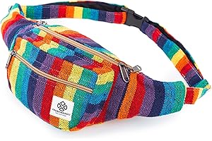 FREAKMANDU COLLECTIONS Freakmandu - Marsupio unisex in canapa, stile hippie, fatto a mano, per uomini e donne, Arcobaleno, Adjustable size, Marsupio