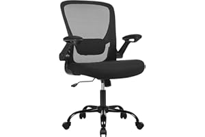 SONGMICS Chaise Bureau Ergonomique, Tissu en Maille, Support Lombaire, Mécanisme à Bascule, Assise Large de 53 cm, Accoudoirs Rabattables, pour Bureau, Chambre, Noir OBN37BK