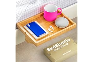 BedShelfie Bedside Shelf for Bed & Bunk Bed Shelf University Essentials Clip-On Bedside Table Nightstand Tray Caddy for Top Bunk Organizer As Seen On Business Insider (Original Size, Natural Bamboo)
