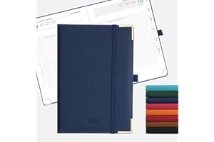 IN-LUXPRO Agenda 2026 Journalier: Planificateur quotidien Planner 1 Page par Jour, D'Jan 2026 à Déc 2026(12 Mois) Papier 80 g/m², A5 Moyen 21,5x15 cm, pochette intérieure, cuir végan Bleu marine