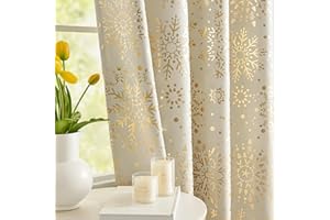 TREATMENTEX Beige Gold Blackout Curtains for Living Room Bedroom 90 inch Long Thermal Insulated Snowflake Design Medallion Curtain Panels for Kids Room Xmas Holiday Nursery Energy Saving Curtains for Winter 2pcs