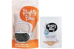 BLIGHTY BREW Kombucha Starter Kit - SCOBY & Certified Organic Mao Jian Green Tea - Blighty Baby - Make Your Own Booch Kombucha - Includes 75g Loose Leaf Tea - Symbiotic Culture of Bacteria & Yeast