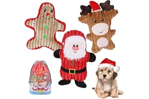 QKURT 3 pièces Jouets pour Chiens de Noël, Jouets grinçants en Peluche pour Chien Inclus Gingembre Homme Renne père noël Parfait pour Petit Chien Moyen