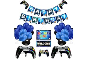 Vubkkty Birthday Decorations for Boys, Gaming Party Decorations Supplies Set, Controller Balloons and Blue Black Balloons, HAPPY BIRTHDAY GAME ON WELCOME Hanging Banner for 5 6 7 8 9 Years Old Boys