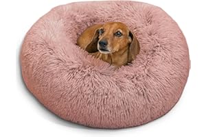 Best Friends by Sheri The Original Calming Donut Cat and Dog Bed in Shag Fur Dusty Rose, Small 23x23"