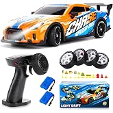 JONRRYIN RC Drift Car, 1:14 RC Drift Car, 25km/h 4WD RC Racing Car with Barricade Kit, LED Lights, Radio Control Toy Car for