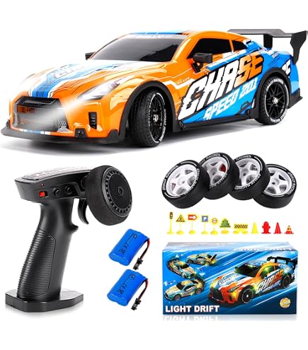 Voiture RC Drift 4WD 1:24 – 18 Km/h, Pneus Drift & Course, LED, 2 Batteries – Cadeau Enfant 6+