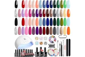 MEFA 54 Pcs Gel Nail Kit with 48W UV Lamp, 32 Colors Pink Red Blue Gel Nail Polish Set with Matte Glossy Top Base Coat Manicure Tools Nail Art Decorations DIY Salon Home