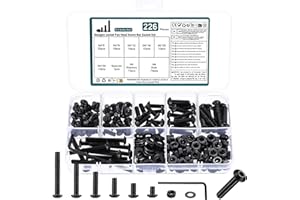 WUJIAQIU 226 Pcs M4 Juego de Tornillos y Tuercas y Arandelas, Tornillos de Cabeza Hueca Hexagonal Cilíndrico, Métricos Tornillería Tornillos Cabeza Hexagonales Redonda para Reparación Máquinas, Negro