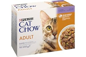 PURINA CAT CHOW | Gatto Adulto | Bustine Pasto | Agnello e Fagiolini in Salsa| 10x85g | Scatola
