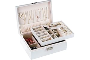 ADEL DREAM Portagioie da Donna Portagioie Rettangolare da Viaggio Piccolo Portagioie per Anelli Orecchini Collana Bianco