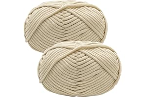 ‎RENYIZ Häkelgarn Baumwolle Wolle zum Häkeln Chenille 2x50g Häkelwolle,Crochet Yarn Dickes Baumwoll-Nylon-Mischgarn Häkelgarn für Anfänger Beigefarbenes Garn