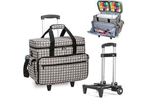 Teamoy Sewing Machine Trolley Bag, Detachable Trolley Case on Wheels with Bottom Wood Pad, Compatible with Singer, Brother and Most Standard Machines and Accessories