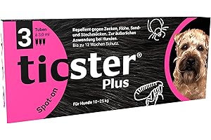 TICSTER Plus Spot-on für Hunde von 10 - 25 kg, Floh und Zeckenmittel (Lösung zum Auftropfen, auch gegen Sand- & Stechmücken, Zeckenschutz bis zu 4 Wochen, Insektenschutz für Hunde, Inhalt: 3x 3,0ml)
