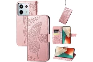 JIUNINE Funda para Redmi Note 13 Pro 5G / Poco X6 5G, Antigolpes Carcasa Libro con Tapa en Cuero Flip Case Cover con Dibujos de Mariposa, Cierre Magnético y Cartera para Poco X6 5G, Oro Rosa