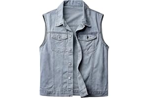 KTWOLEN Chaleco de Jeans para Hombre Chaqueta Vaquera Sin Mangas Moto Chaleco de Denim Casual Vintage Chaleco Tejano