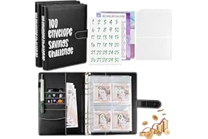 GLOWPOINT A5 Money Saving Challenge Wallet, 100 Envelopes Money Savings Challenge Binder, PU Leather Savings Budget Book with Cash Envelopes (Black, 2 Pack)