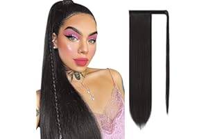 Sofeiyan Liso Cola de Caballo Largo Pelo Natural para Extensiones Postizos de Pelo Sintetico Coleta Velcro Envolvente Pelucas para Mujer 60cm