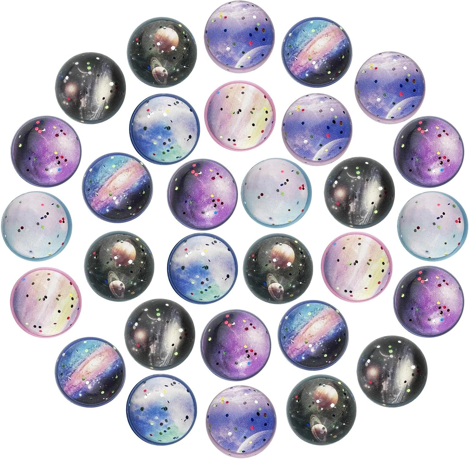 Brysalis 30 Piezas Pelotas Saltarinas para Niños, 30 mm Pelota Saltarina Espacio, Goma Bolas Rebotadoras, Pelotas de Goma de Juguete, Pelotas de Rebote de Regalos para Cumpleaños Infantiles