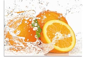 ARTland Spritzschutz Küche aus Alu für Herd Spüle 70x50 cm (BxH) Küchenrückwand mit Motiv Essen Obst Früchte Orangen Wasser Modern Hell Orange T5UI