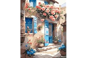 feelive Fleurs Peinture par Numéro pour Adulte, Maisons Kit de Peinture à l'huile sur Toile Bricolage pour Débutants Avec Pinceau Pigment Acrylique 30x40cm