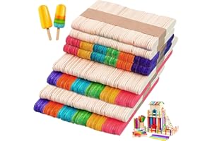 BOOAEE Lot de 400 bâtonnets de glace en bois, colorés et naturels, spatules en bois, pour travaux manuels, bâtonnets de glace au Sholz, bâtonnets en bois colorés, glace, bricolage, artisanat