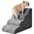 EHEYCIGA Curved Dog Stairs Ramp for High Beds 19.7" H, 4-Step Dog Steps for Small Dogs and Cats, Pet Stairs for High Bed Climbing, Non-Slip Balanced Pet Step Indoor, Grey