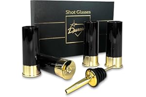 DURAWE COMPANY Bicchieri da shot calibro 12, confezione regalo da 4, bicchierini da sparo, alcool, ottima idea regalo per uomini, mini tazze, per whisky, rum, tequila, liquori, ecc., confezione regalo (nero)