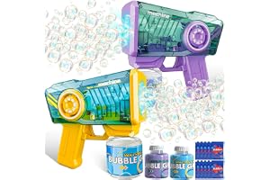 SERIONR 2 Bubble Guns, Automatic Soap Bubble Machine, Kids LED Bubble Machine with Bubble Refill Solution, Outdoor Electric Bubble Machine Gun for Birthday Wedding Party Toy Gift,Outdoor Activities