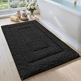 DEXI Non-Slip Bath Mat 50 x 80 cm Black | Super Absorbent, Ultra-Soft Microfiber, Machine Washable, Shower, Bathtub, Front Si