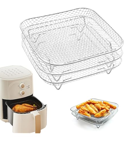 LPAMABA 3 stuks 304 roestvrij stalen airfryer-rekken, stapelbare LPAMABA 3 stuks 304 roestvrij stalen airfryer-rekken, stapelbare