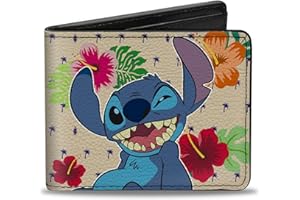 Buckle-Down Męski ścieg mrugający poza + Ohana oznacza rodzinę/tropikalne ikony Bi składany portfel, wielokolorowy, domyślny rozmiar UK, wielobarwny