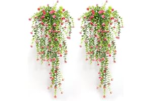 Zfseyuh 2 Pièces Plante Tombante Artificielle Fleurs Suspendues Artificielles Artificielle Plante Fleur Mur de Rouge Fleurs Lierre Artificiel pour Plantes Artificielles de Décoration de Balcon 80cm