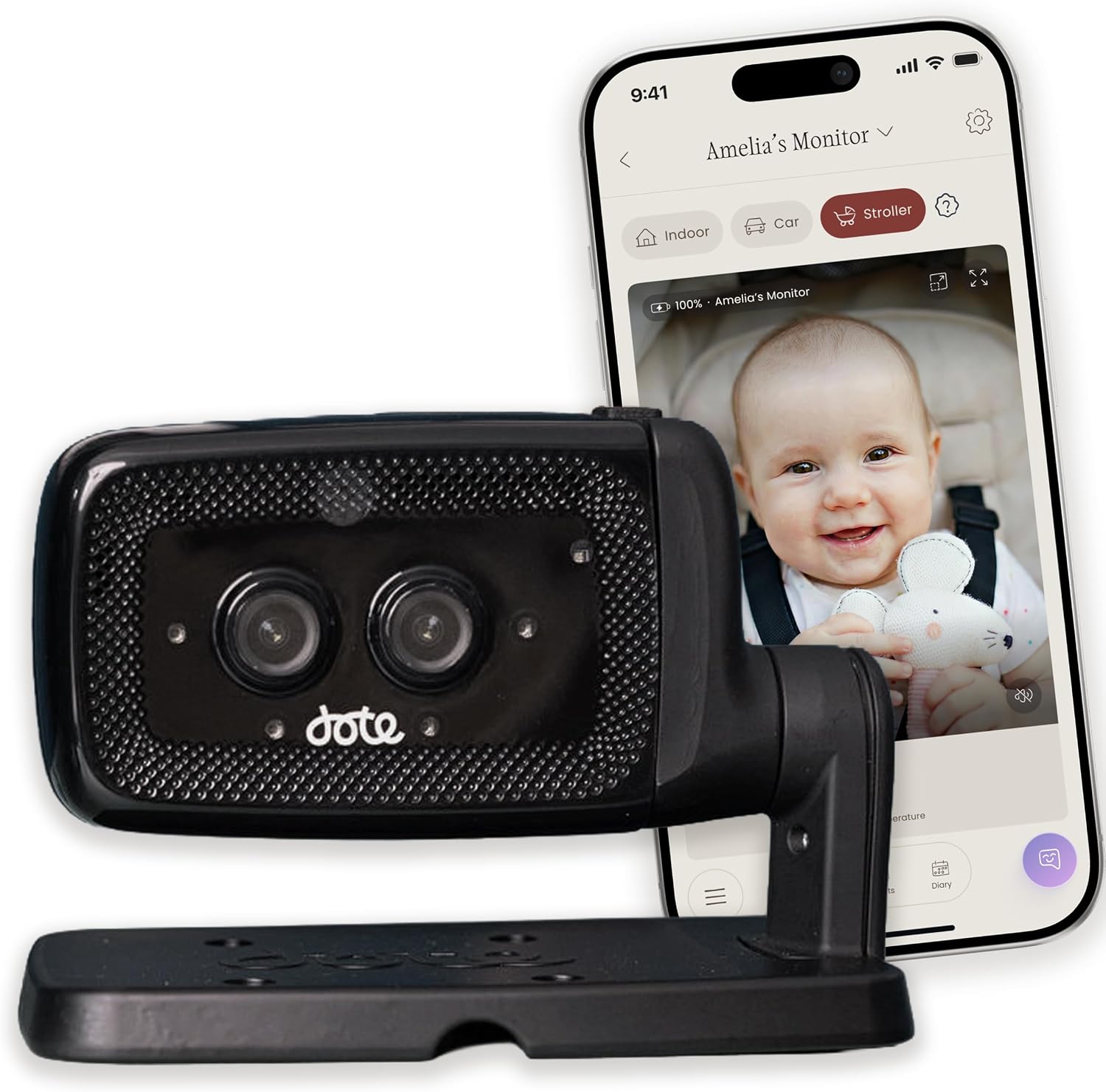 dote Buddy Portable Baby Monitor for Home, Car & Stroller. Built-in AI-Powered Parenting Assistant. 2.5k QHD WiFi Camera, Night-Vision, Smart Cry Detection, Virtual Boundaries