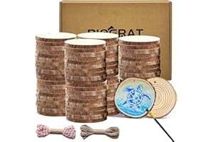 BIOGRAT Dischi di Legno con foro Dischetti Legno 5-6 cm 80 pz da Decorare, con 2 corde da 10 m